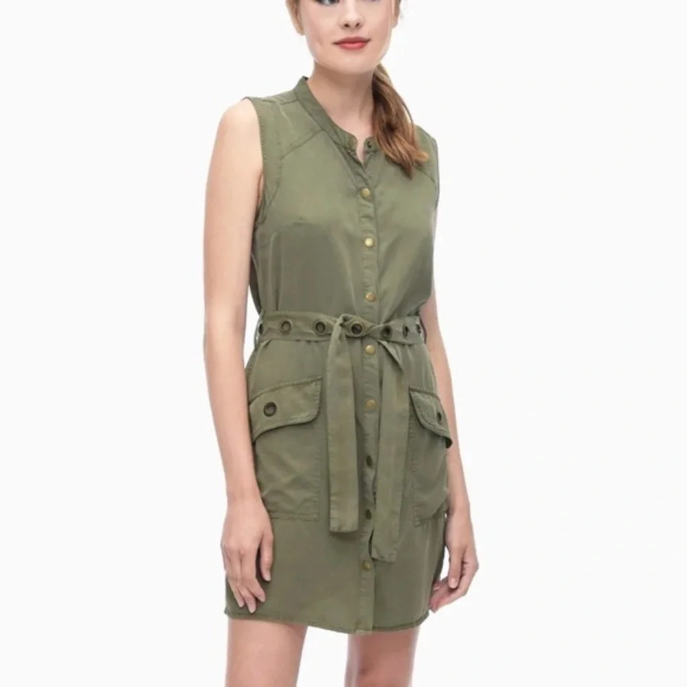 Splendid Women’s Wilder Tencel Sleeveless Button Down Dress Olive Green Size XS